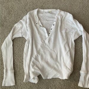 Aerie White Long Sleeve Buttoned Relaxed Tee